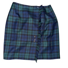 Cambridge Dry Goods Vintage Plaid Mini Wrap Skirt Navy Green Wool Blend 8