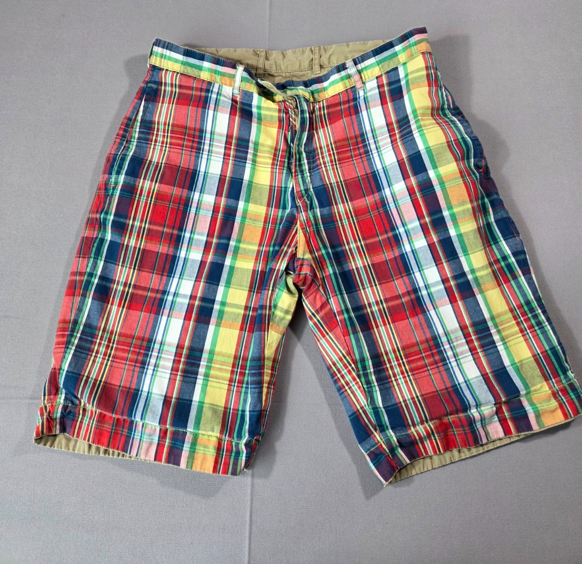 Polo Ralph Lauren Reversible Shorts Mens 33 Plaid Khaki Cotton