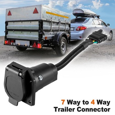 Flat 4 Pin to 7 Way Round RV Trailer Plug Adapter Camper Trucks Wiring Connector
