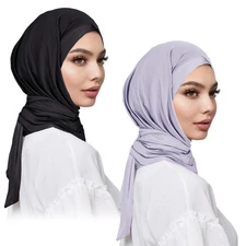 2-PCS Instant Hijabs for Women Muslim Long Hijab Scarf Lightweight Head Wraps
