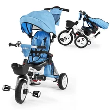 Baby Tricycle, 7-in-1 Folding Kids Trike with Adjustable Parent Handle, Safet...