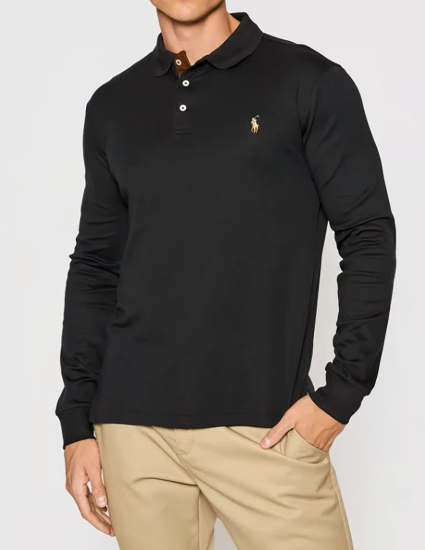 RALPH LAUREN Men's Black Slim Fit Long Sleeve Polo Shirt Large BNWT C1877