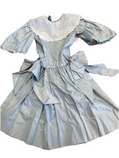 VTG Party Dress Girls Easter Blue Prairie Lace Victorian Bib Collar 5 NEW FLAW