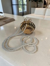 Mini Gold Tone Scallop Shell Crossbody Purse With Pearl Strap Little Mermaid Bag