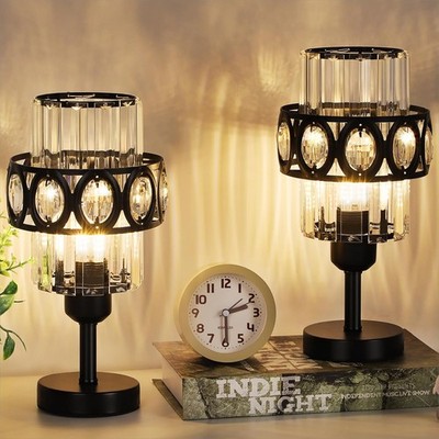 Set of 2 Crystal Bedside Nightstand Lamp End Table Lamp Desk Lamp Bedroom Office