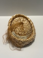 Ladies Peach/Orange Pillbox Woven Straw Hat Vintage 1950s-60s Ribbon Accent Net