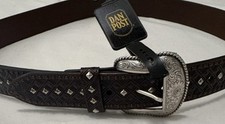 NWT Dan Post Size 42 Silver Studded Handtooled Brown Leather Belt 9118500