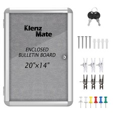 20"x14" Enclosed Cork Bulletin Board Tamper-Proof Dispaly Case,Grey Fabric Alumi