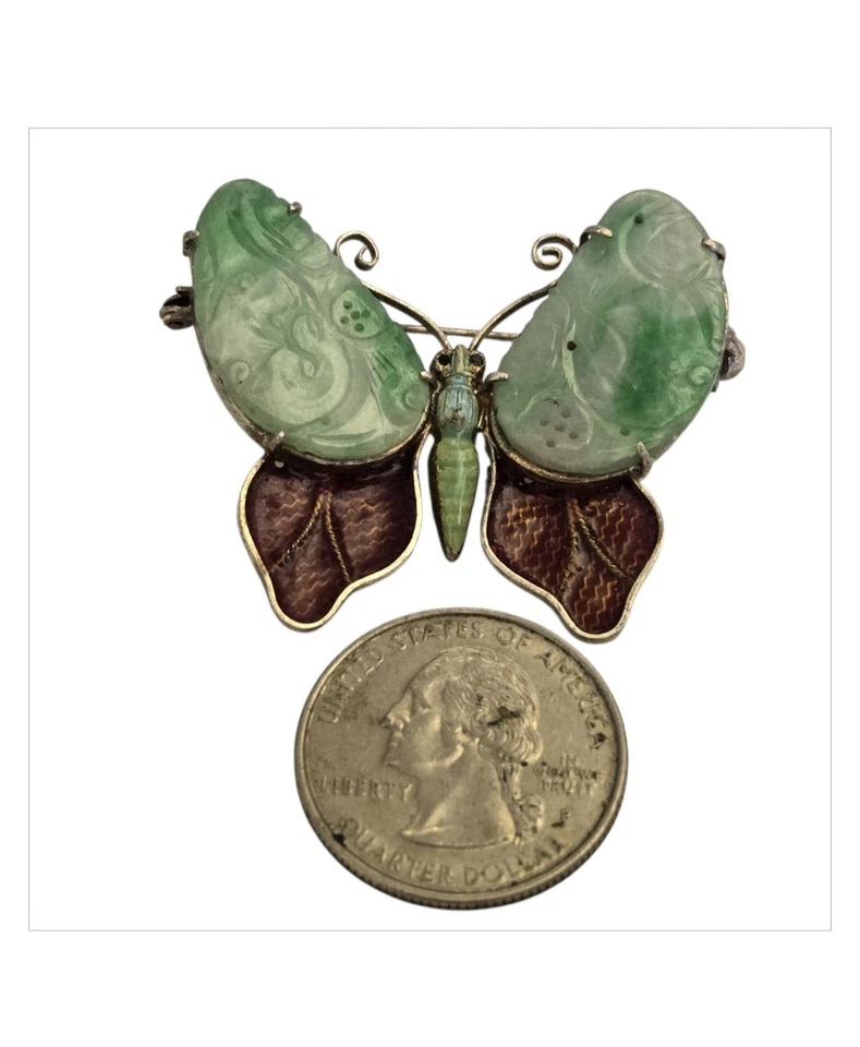Broche figura borboleta prata plique a Jour exportação chinesa década de 1950 - Imagem 4 de 4