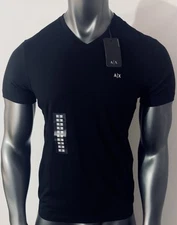New Armani Exchange Men's Slim Fit  V Neck Plain Short Sleeve Shirt