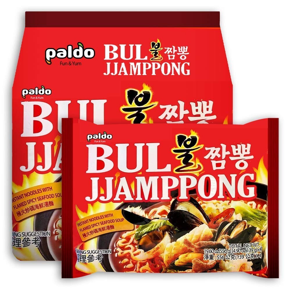 Fideos Paldo Bul Jamppong con sopa de mar picante en llamas paquete de 4,90 oz x 4 (paquete de 6)