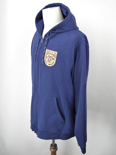 REI Hoodie Jacket Mens XL Navy Blue Parts Unknown Patch Outdoor Full Zip Sweater - Picture 8 of 13