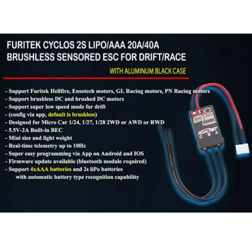 Furitek Cyclos 2S Lipo 20A/40A Brushless Sensored ESC for Drift/Race & Bluetooth - Picture 3 of 3