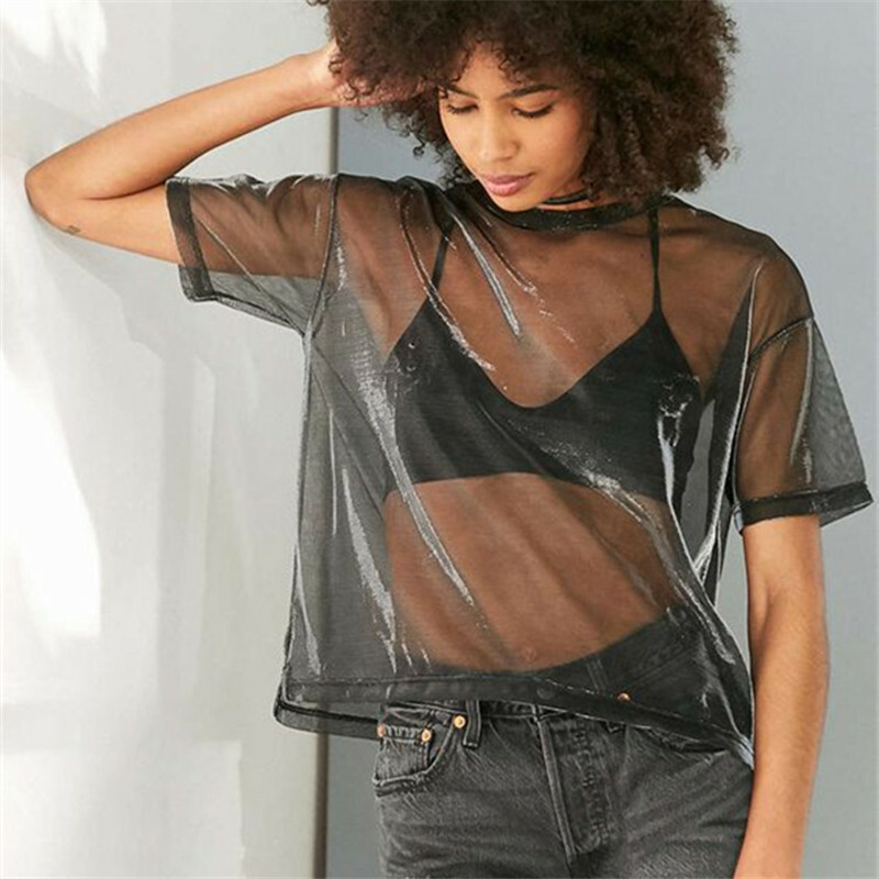 tシャツ CS MESH SHORT トップス レディース Women Girls Mesh Sheer Crop Top Short Sleeve Transparent T