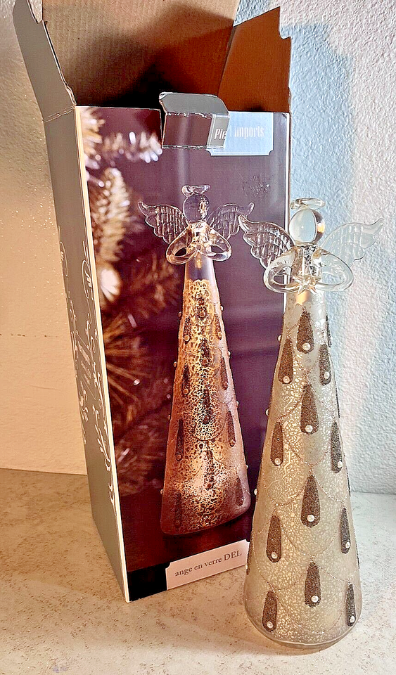 Pier 1 Imports LED 12" Glass Angel Gold Christmas Holiday Decor
