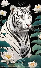 White Tiger Japan Style Digital Image Picture Wallpaper Ai Art 7680 × 12544 PNG