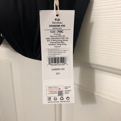 Dorina Fiji Bandeau Bikini Top Women's Size 32C Black Convertible