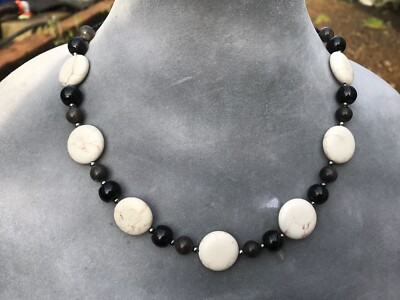 Handmade Necklace White Magnesite, Golden Sheen Obsidian and Gray Jasper Beads