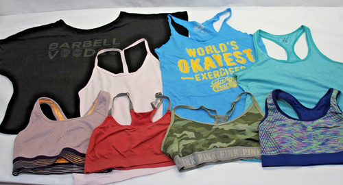 Lot of 8 Active Workout Clothing Pieces NIKE, REEBOK, PINK ETC