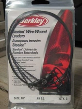 3 Berkley 18" Steelon Wire-Wound Leaders Nylon Coated 45 LB Test Black Color