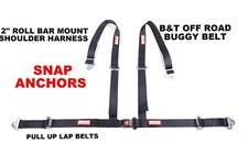 CLIP IN OFF ROAD 4 POINT 2" SEAT BELT B&T ROLL BAR MOUNT HARNESS BUGGY BLACK
