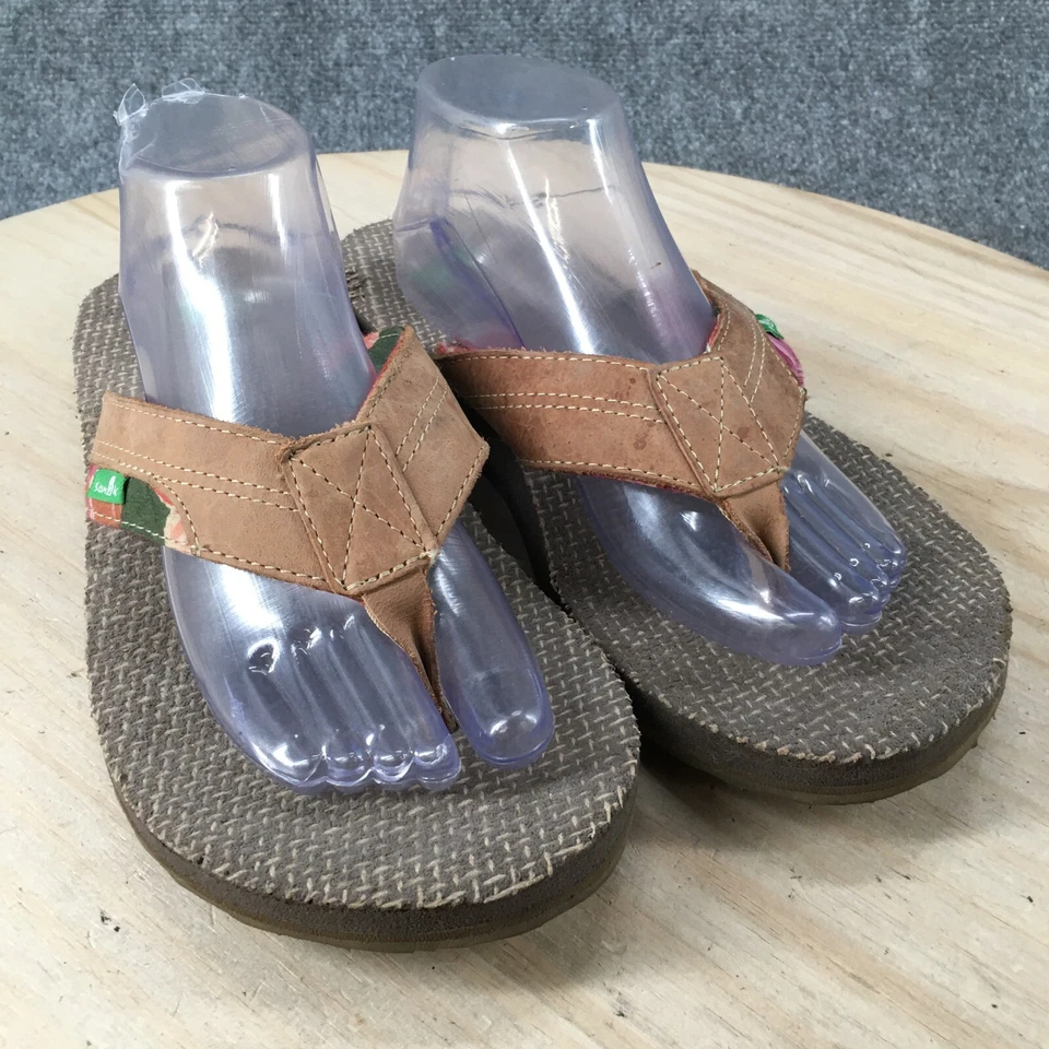 Sandalias Sanuk para mujer 11 informales chanclas planas cómodas cuero marrón sin cordones Foto 3 de 4