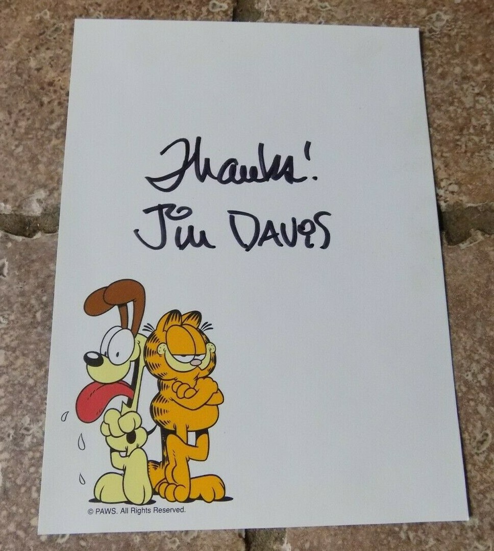 鬼レア USA製GARFIELD Swingster Jim Davis L JIM DAVIS Signed Autographed 4.5 x 6 Card Garfield