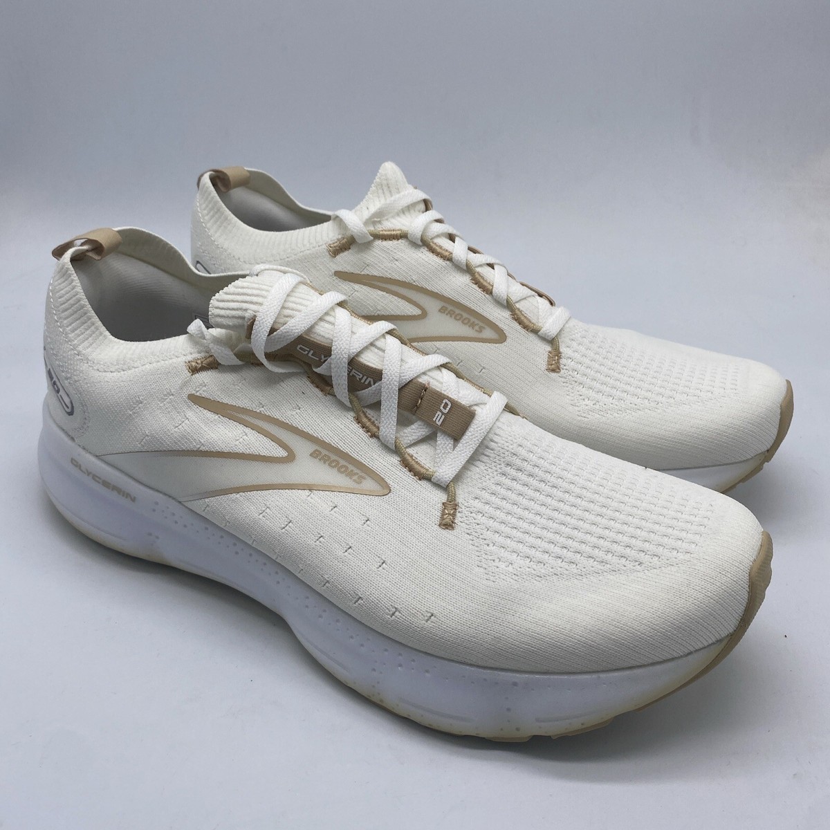 Brooks Glycerin 20 StealthFit Low White Khaki 110384-1D-122 Men’s Size 11