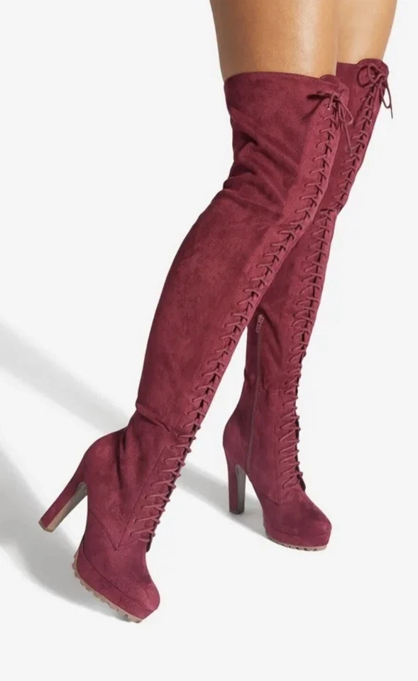 Remi by SHOEDAZZLE, cordobés imitación gamuza corsé Dominatrix botas de plataforma talla 8,5 Foto 2 de 4