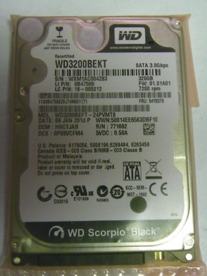 Western Digital WD3200BEKT-24PVMT0 HHCTJAB Laptop 320GB 2.5'' SATA Hard Drive 