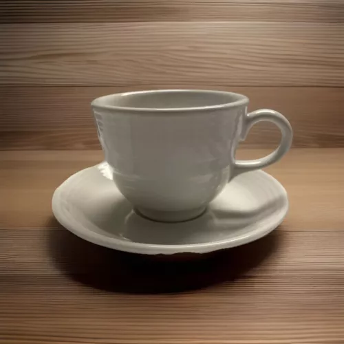Fiesta Ware Cup And Saucer CHINA Coffee Tea White Homer Laughlin
