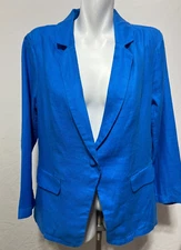 Halston Women Blue Medium Linen Blazer Jacket New NWT