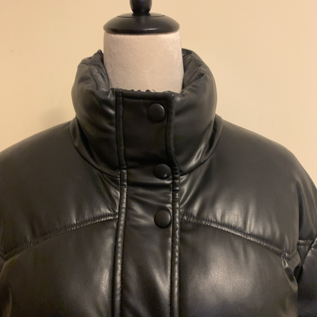 Zara Women's Black Faux Leather Puffer Bomber Jacket With