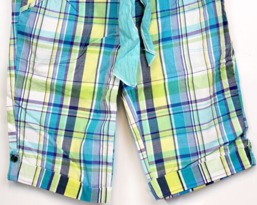 NEW Y2K Limited Too Blue Plaid Shorts sz 16 Regular Blue Green Tie Belt Sparkle - Picture 3 of 6