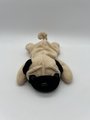 Ty Pug Dog Beanie Baby Original Pugsly  Laying Down 1996 