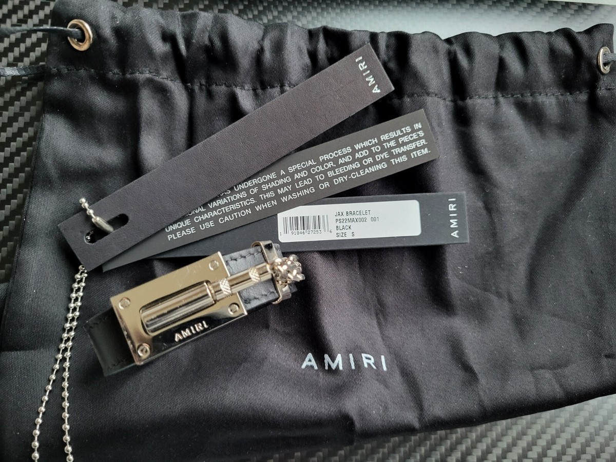 $590 AMIRI Smooth Black Italian Calf Leather Silver Jax Bracelet