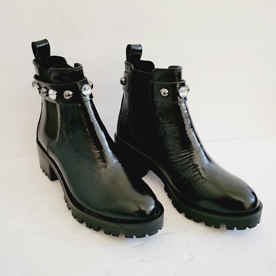 Karl Lagerfeld Paris Porshay Black Studded Leather Ankle Boots Size 5.5