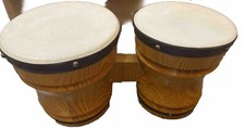 Vintage 1960s Small Wood & Stretched Leather Double Bongo Lap Drums