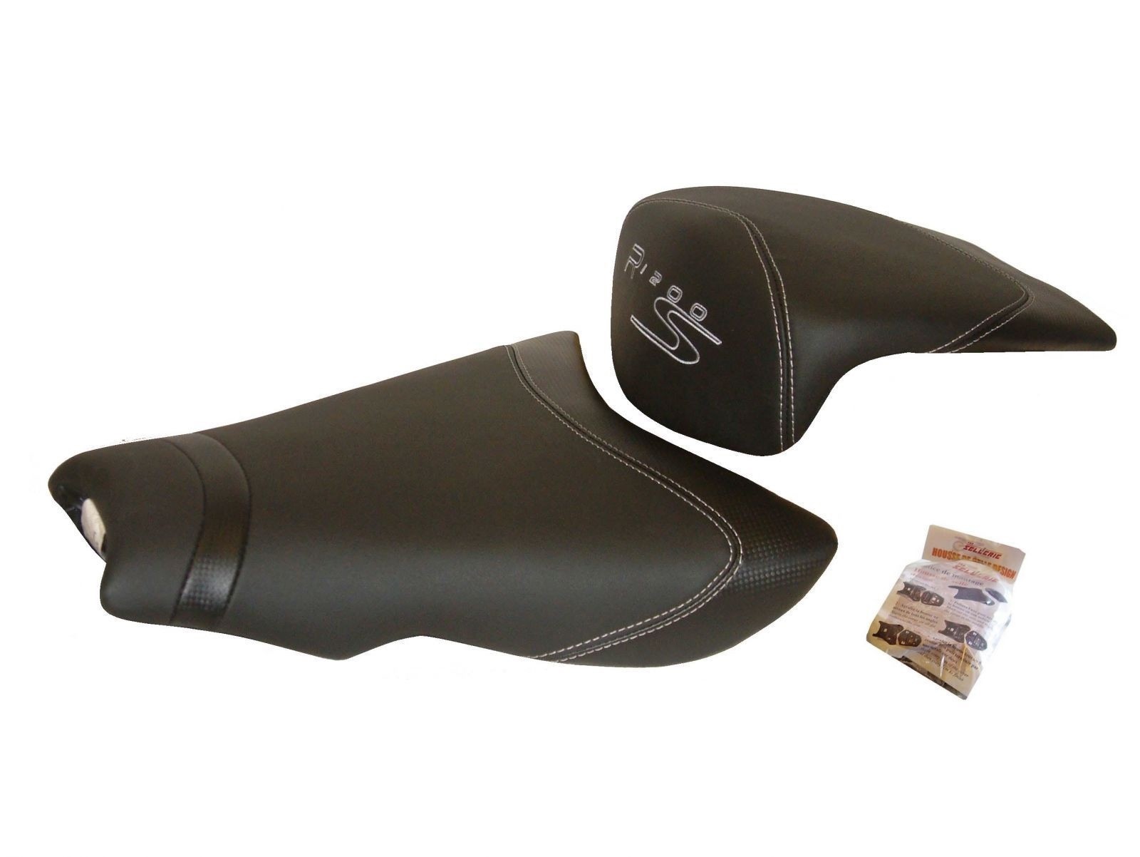 Housse de selle Top Sellerie pour BMW R1200S en simili cuir noir et blanc