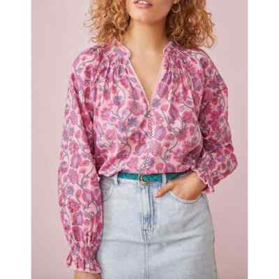 Des Petits Hauts Sergio Women's Smocked Collar Floral Pink