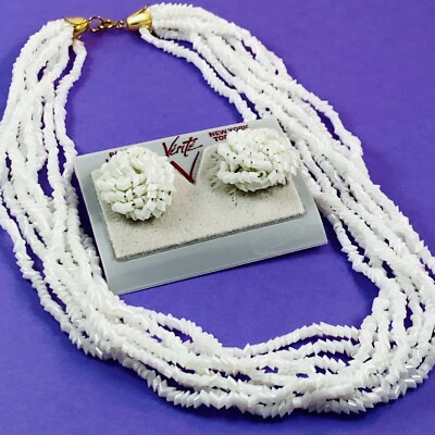 Vintage VERITE Glass Beaded Multi Strand Necklace 18  and Pierced Earring Set