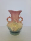 Vintage Hull Art Pottery Magnolia Vase Blue Pink Floral  Double Handle 15-6 1/4