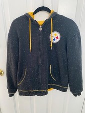 Pro Line NFL Pittsburgh Steelers Full Zip Fleece Jacket Hooded Black Yellow