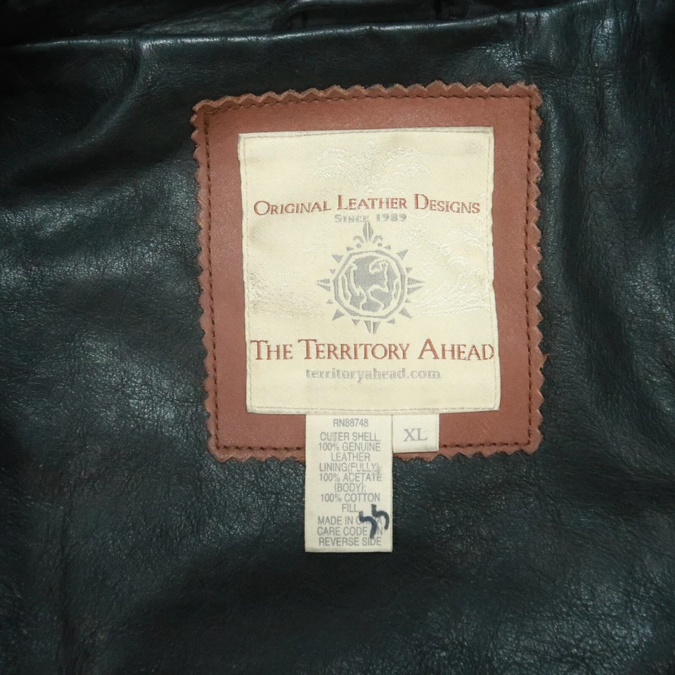 Territory Ahead Jacket Mens Extra Large Brown Leather Quilt Lined Snap Zip XL - Image 4 of 4