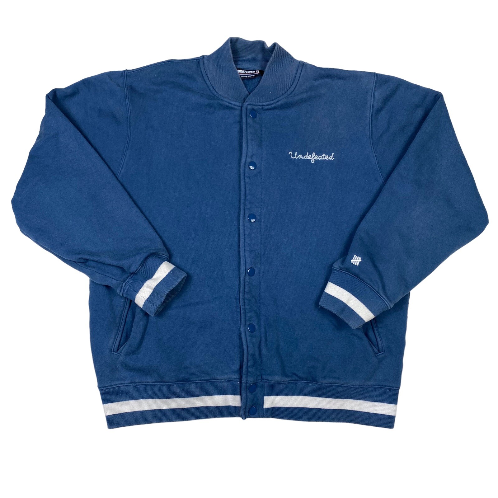 Undefeated Blue Snap Button Baseball Sweater Jack… - image 1