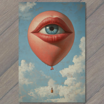 Art Print Balloon Lips Eye Flying Surreal Cloud Sky Dream Odd Surrealism