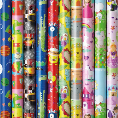 10 Rollen Kinder Geschenkpapier 200 x 70 cm Mädchen Jungen Geburtstag 