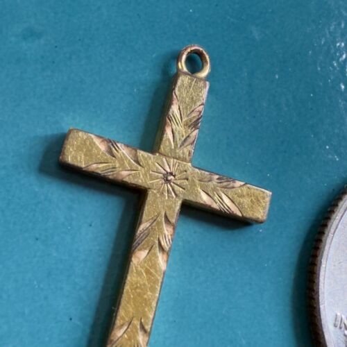 Vintage geätztes Gold Kruzifix Kreuz 1/20 12 KT Gold GF 1" Halskette Charm Anhänger - Bild 2 von 5