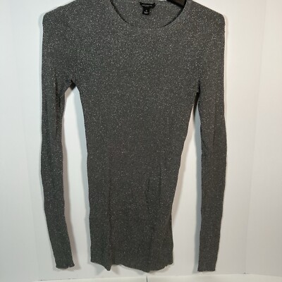 Ann Taylor Sweater Women's S Knit Top Metallic Black Fitted Long Sleeve