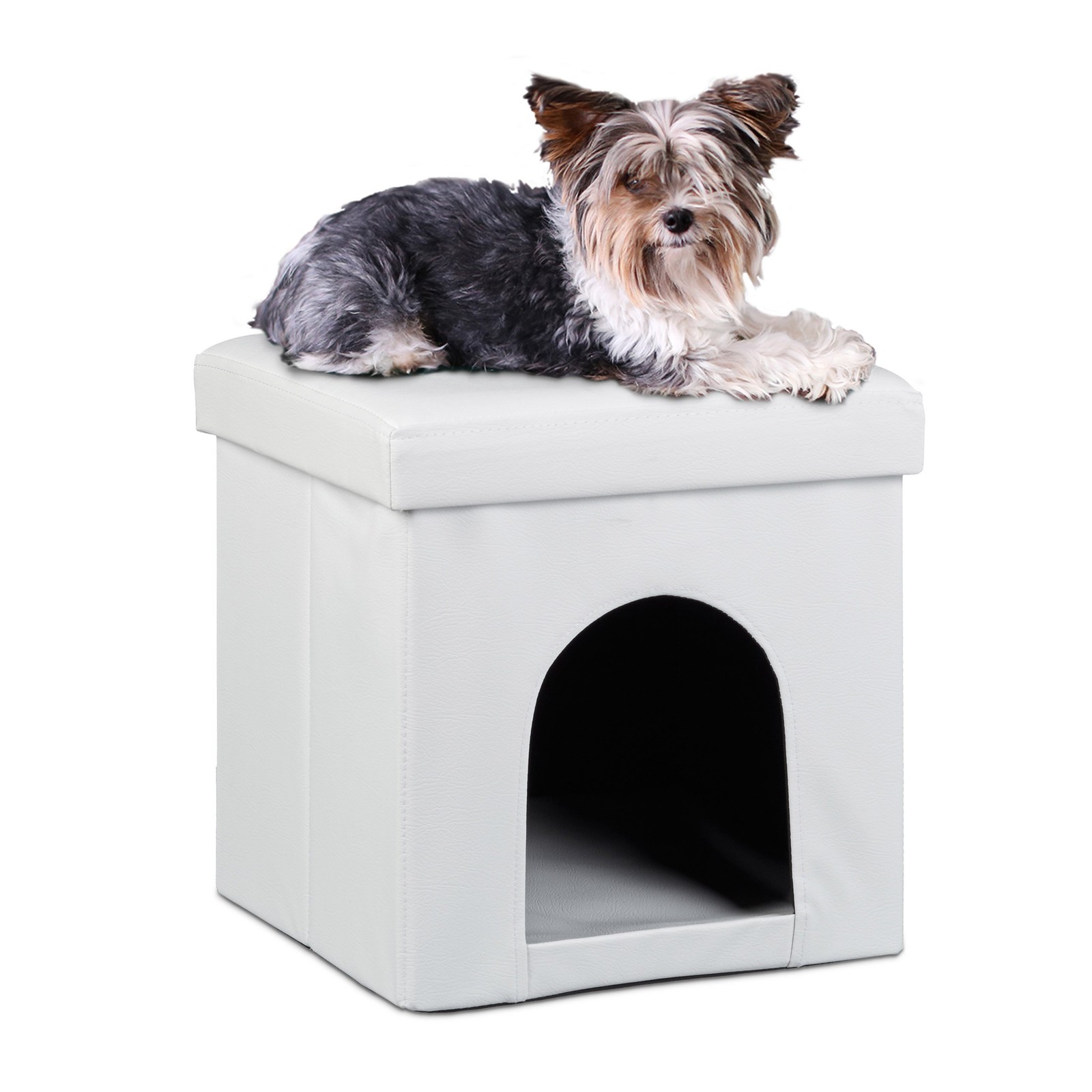 Relaxdays Cuccia Puff Pieghevole: Pouf in Ecopelle per Cane e Gatto 38x38